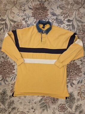 Gant Vintage Y2K Yellow Rugby Polo with Denim-Trim Collar